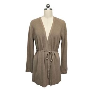 Theory Womens Cashmere Ribbed Tie Front Wrap Cardigan Sweater Camel Brown L